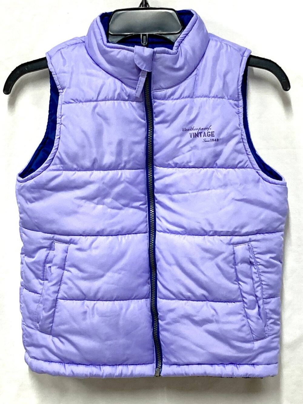 Girls Puffer Vest Weatherproof Size 10 12 Purple Blue Full Zip